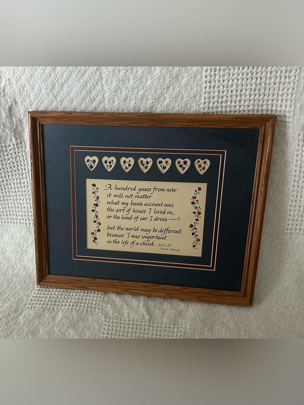 A Hundred Years From Now Quote with Heart Motif - Navy Mat & Oak Frame